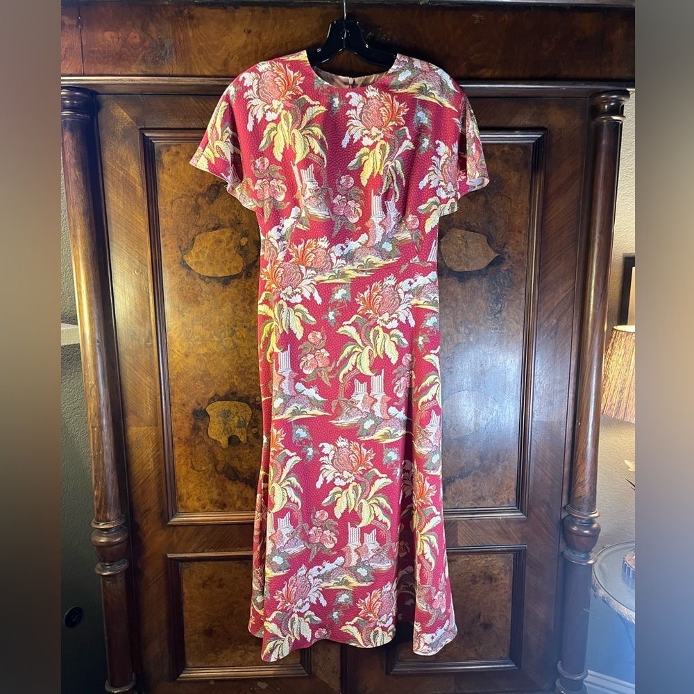 NWT Peter Pilotto- Fuchsia Printed Waffle T-Dress. Size US 4 - Picture 2 of 12